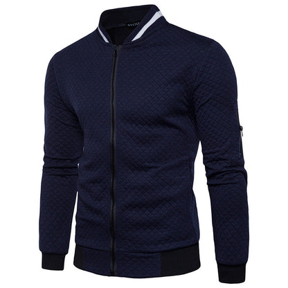 Men's Checkered Zip-Up Jacket with Stand Collar