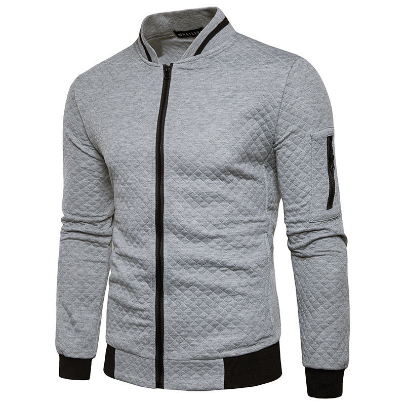 Men's Checkered Zip-Up Jacket with Stand Collar