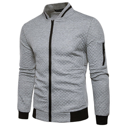 Men's Checkered Zip-Up Jacket with Stand Collar