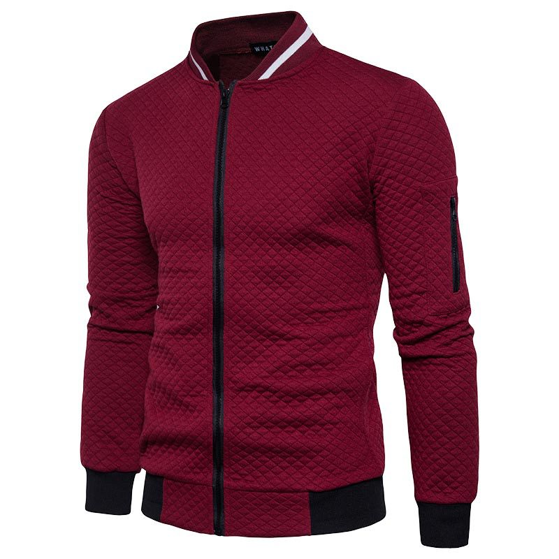 Men's Checkered Zip-Up Jacket with Stand Collar