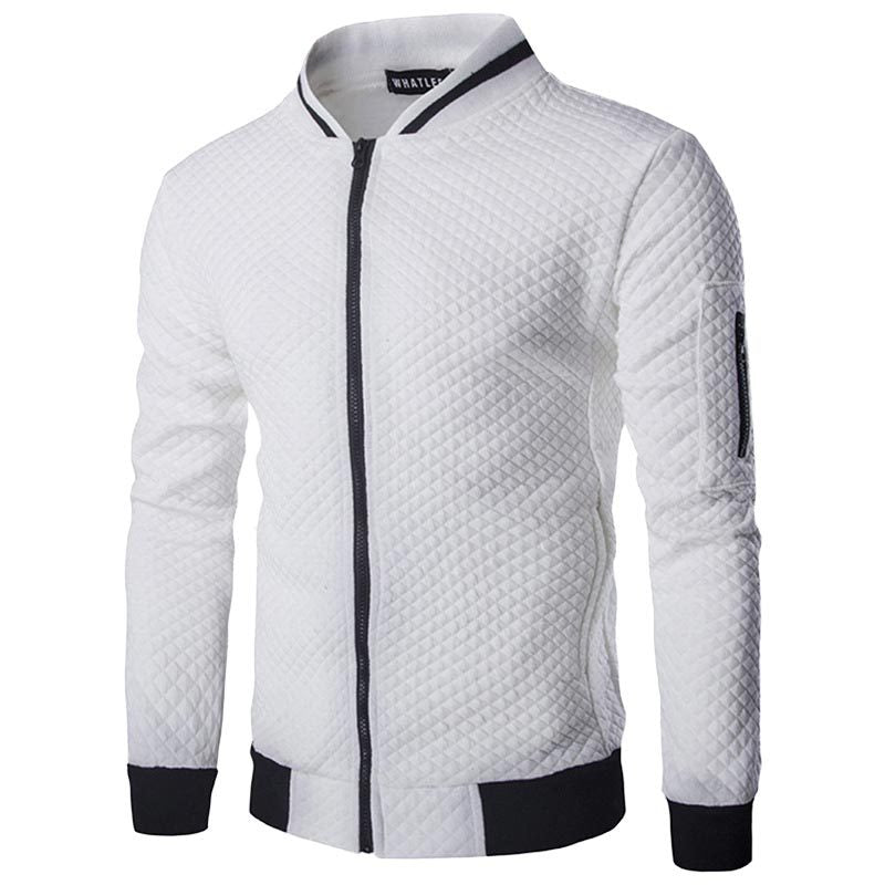 Men's Checkered Zip-Up Jacket with Stand Collar