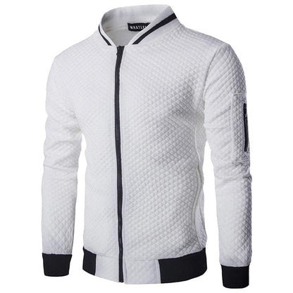 Men's Checkered Zip-Up Jacket with Stand Collar