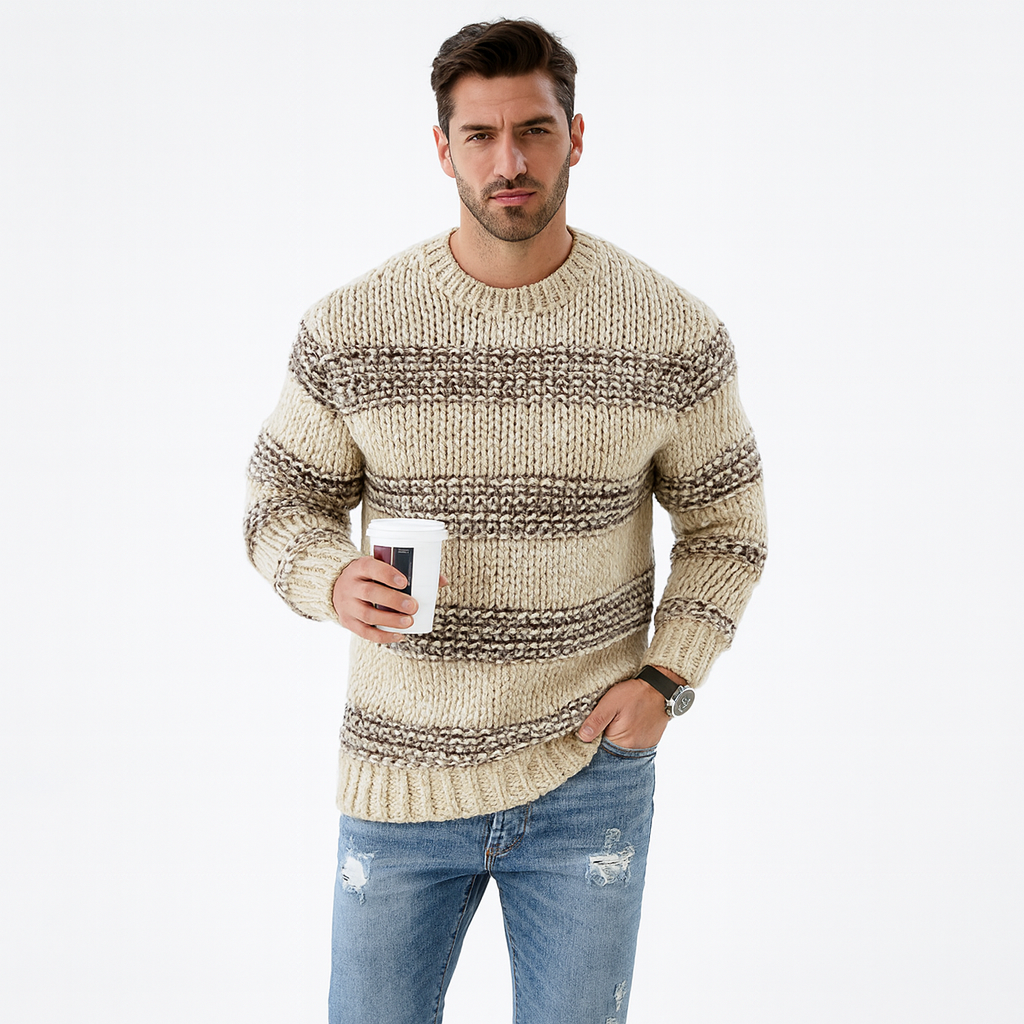 Men's Chunky Knit Sweater with Round Neck