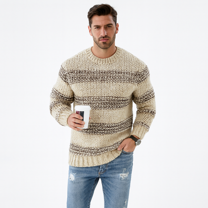 Men's Chunky Knit Sweater with Round Neck