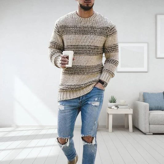 Men's Chunky Knit Sweater with Round Neck