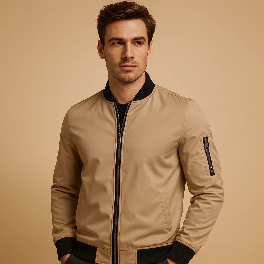 Men's Classic Bomber Jacket with Zipper