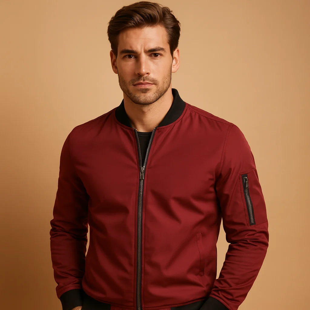 Men's Classic Bomber Jacket with Zipper