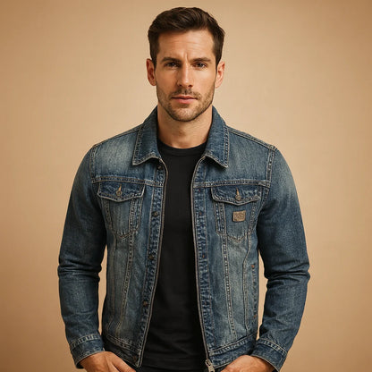 Men's Classic Denim Jacket with Button Closure