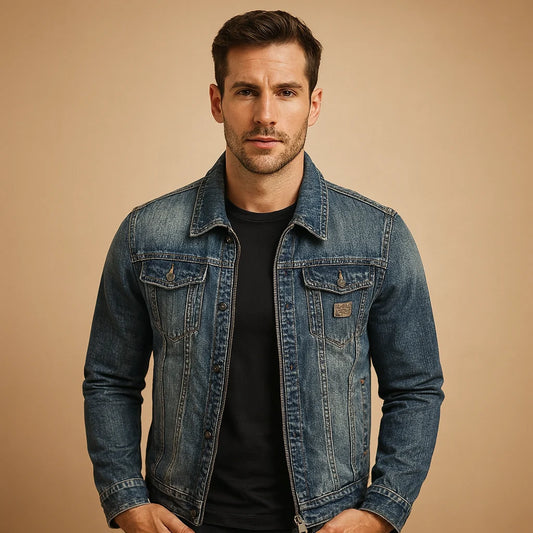 Men's Classic Denim Jacket with Button Closure