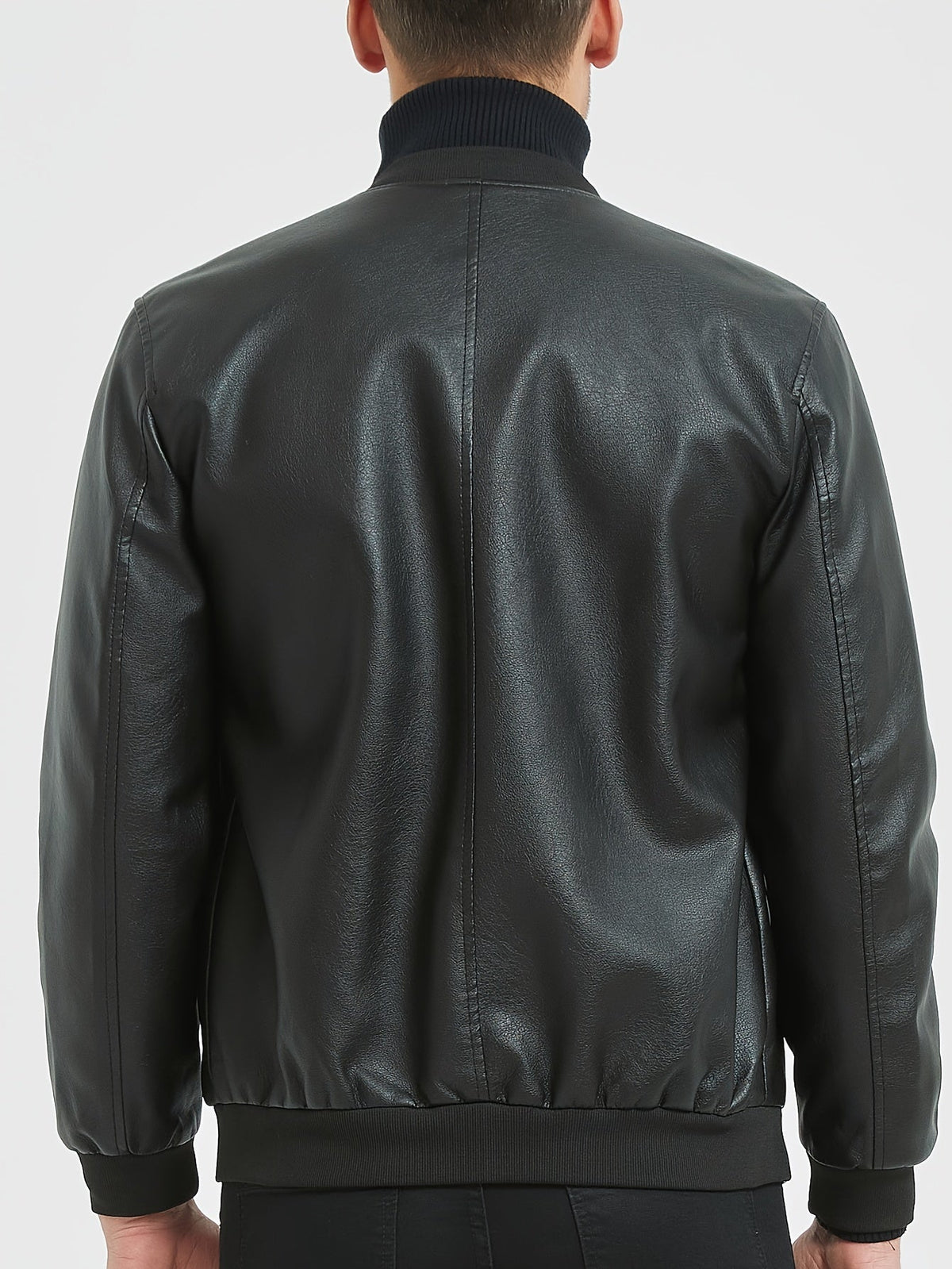 Men's Classic PU Jacket with Baseball Collar