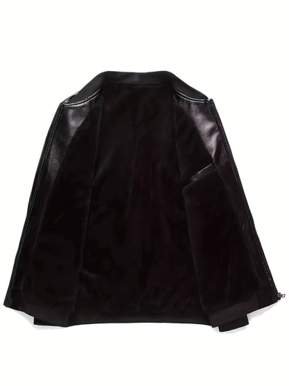 Men's Classic PU Jacket with Baseball Collar