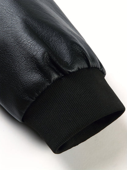 Men's Classic PU Jacket with Baseball Collar