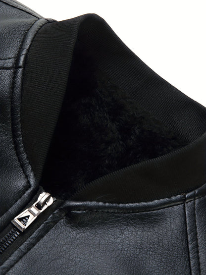 Men's Classic PU Jacket with Baseball Collar