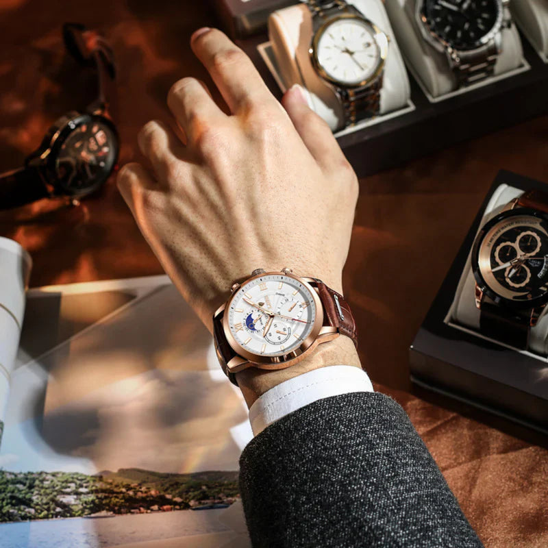 Men's Classic Waterproof Watch with Faux Leather Band