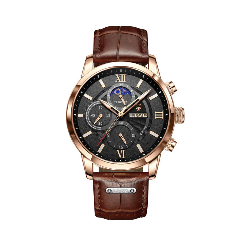 Men's Classic Waterproof Watch with Faux Leather Band