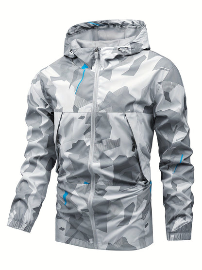 Men's Color Block Hooded Zip-Up Jacket