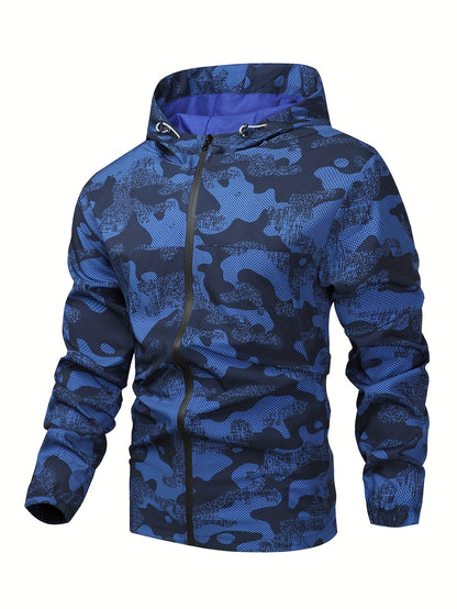 Men's Color Block Hooded Zip-Up Jacket