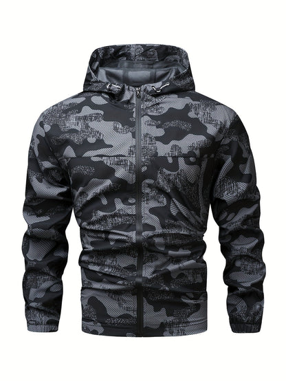 Men's Color Block Hooded Zip-Up Jacket