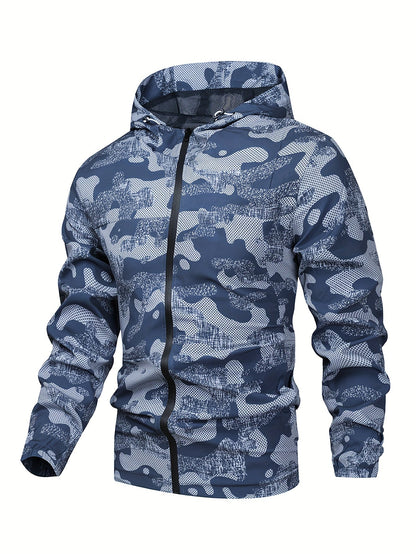 Men's Color Block Hooded Zip-Up Jacket