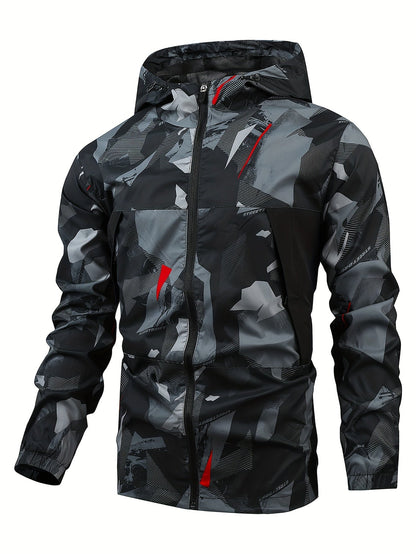 Men's Color Block Hooded Zip-Up Jacket