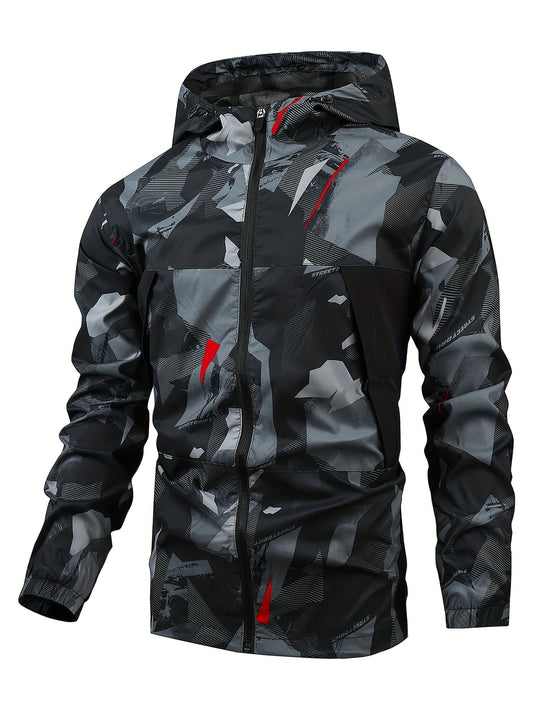 Men's Color Block Hooded Zip-Up Jacket