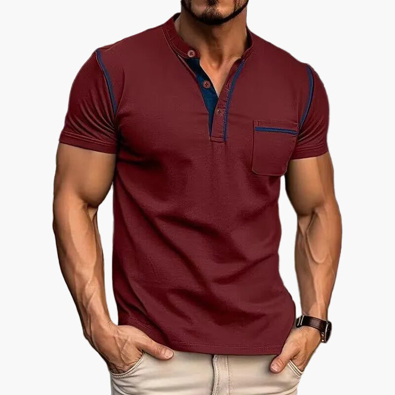 Men's Color Block Short Sleeve Henley T-Shirt