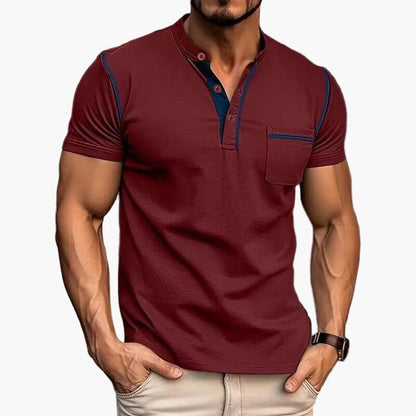 Men's Color Block Short Sleeve Henley T-Shirt