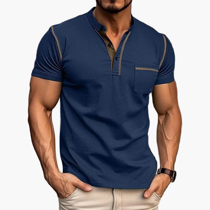 Men's Color Block Short Sleeve Henley T-Shirt