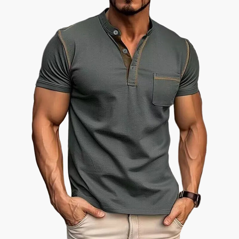 Men's Color Block Short Sleeve Henley T-Shirt