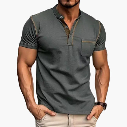 Men's Color Block Short Sleeve Henley T-Shirt