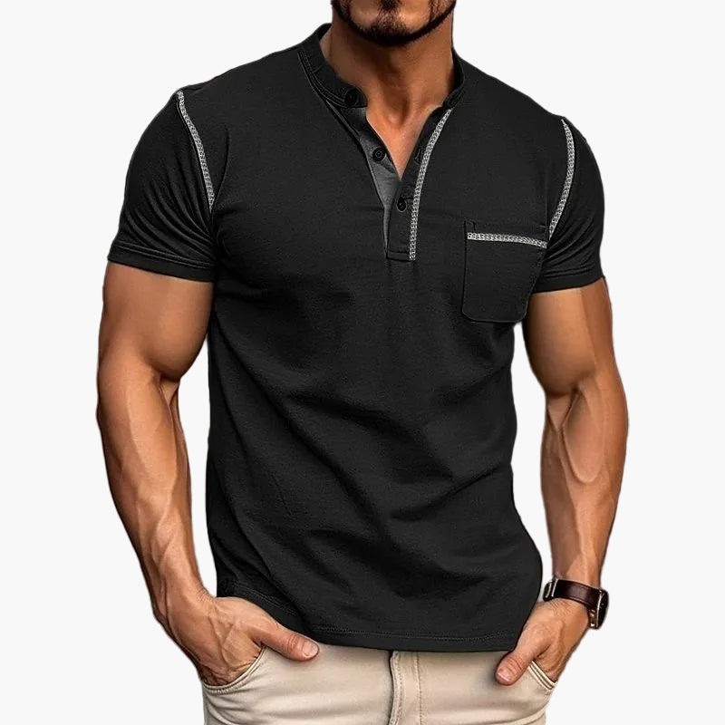 Men's Color Block Short Sleeve Henley T-Shirt