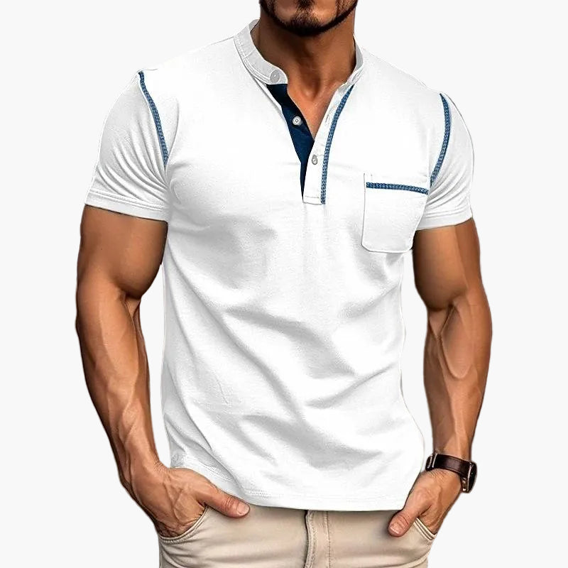 Men's Color Block Short Sleeve Henley T-Shirt