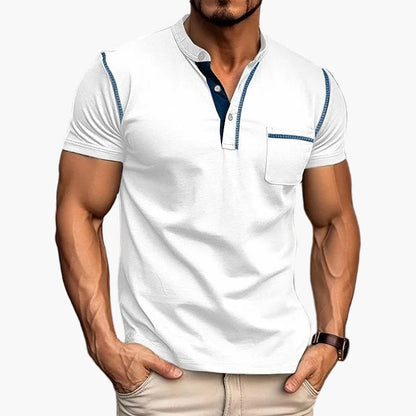 Men's Color Block Short Sleeve Henley T-Shirt
