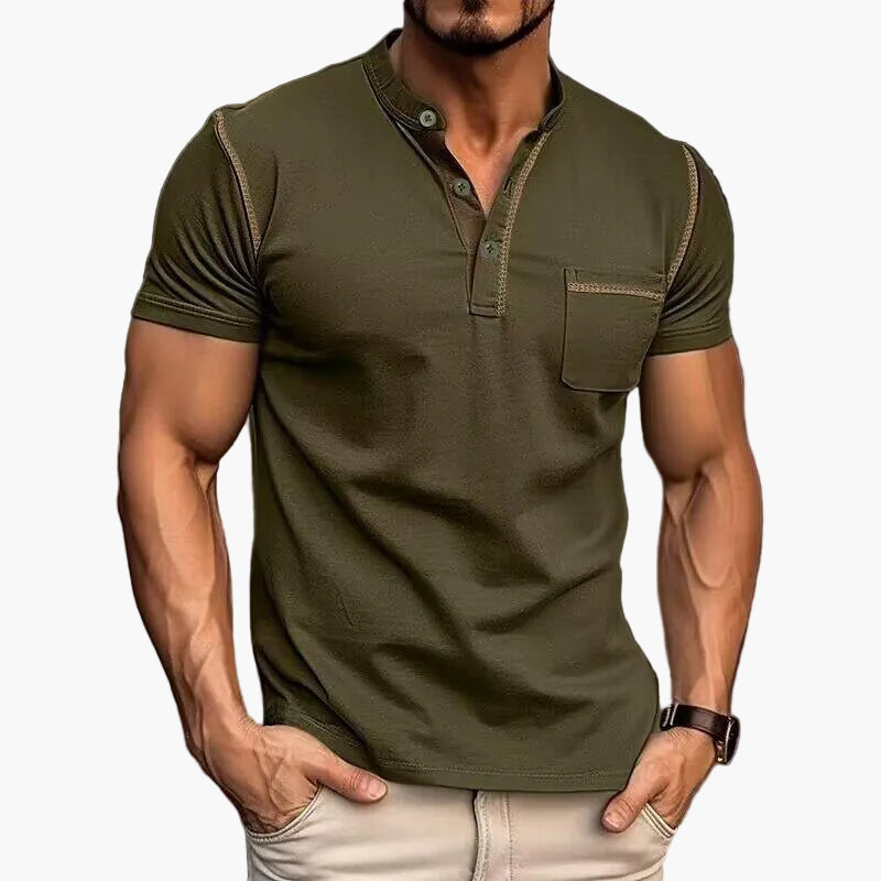Men's Color Block Short Sleeve Henley T-Shirt