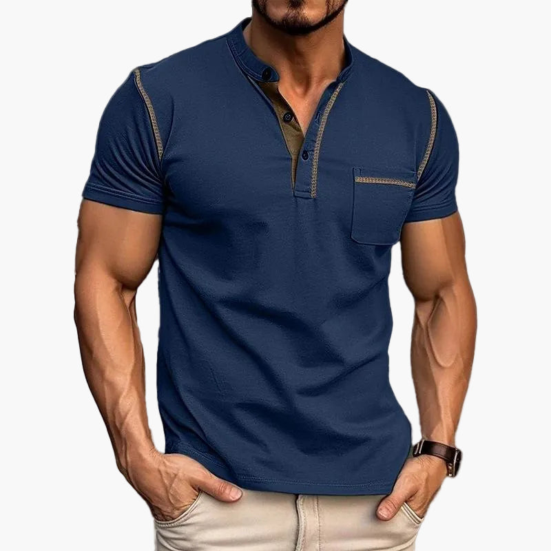 Men's Color Block Short Sleeve Henley T-Shirt