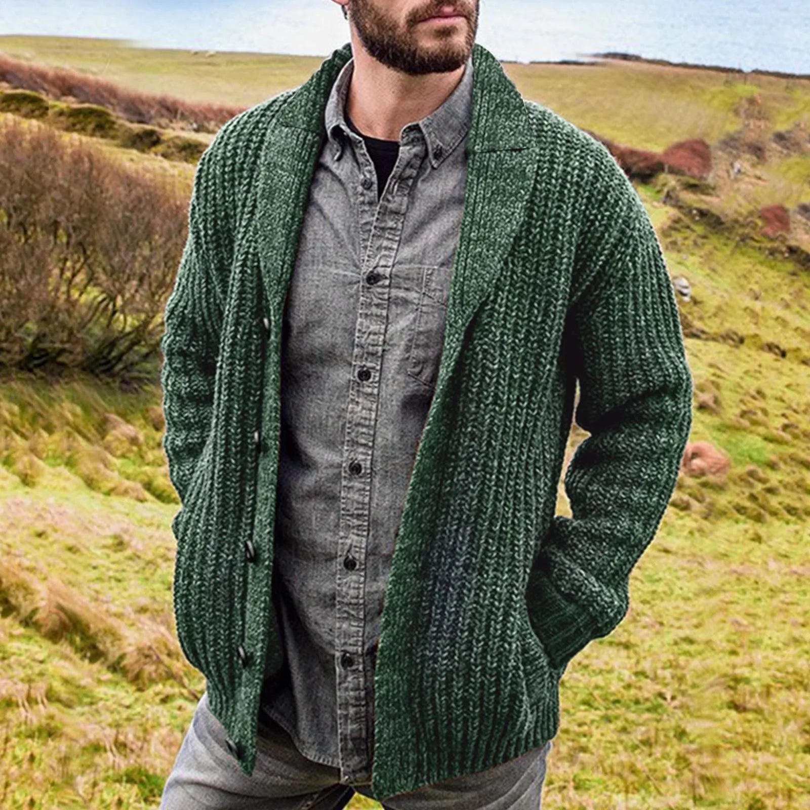 Men's Comfortable Cardigan with Button Closure and Pockets