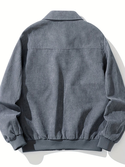 Men's Corduroy Jacket with Classic Collar and Zipper Closure