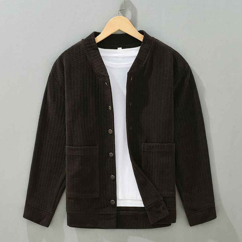 Men's Corduroy Jacket with Snap Button Closure