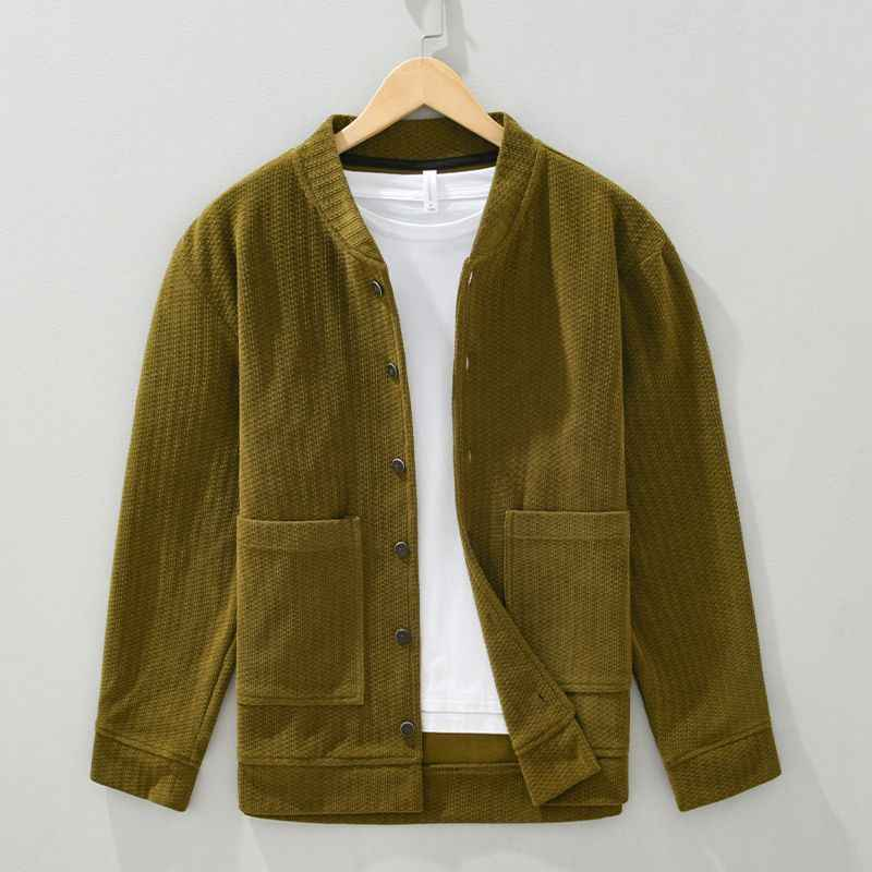 Men's Corduroy Jacket with Snap Button Closure