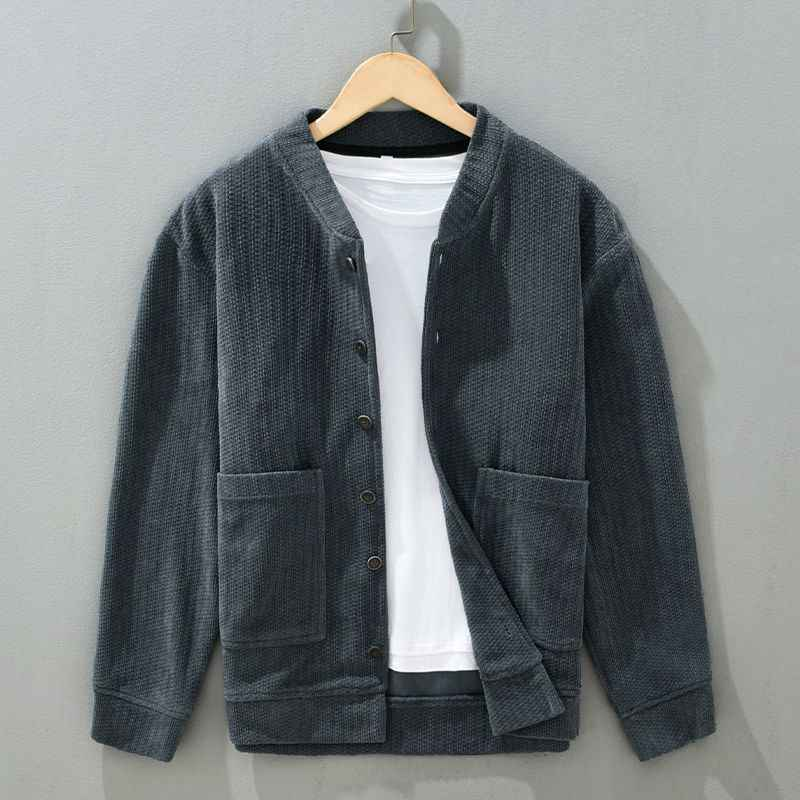 Men's Corduroy Jacket with Snap Button Closure