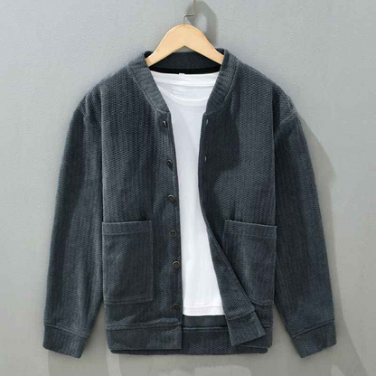 Men's Corduroy Jacket with Snap Button Closure