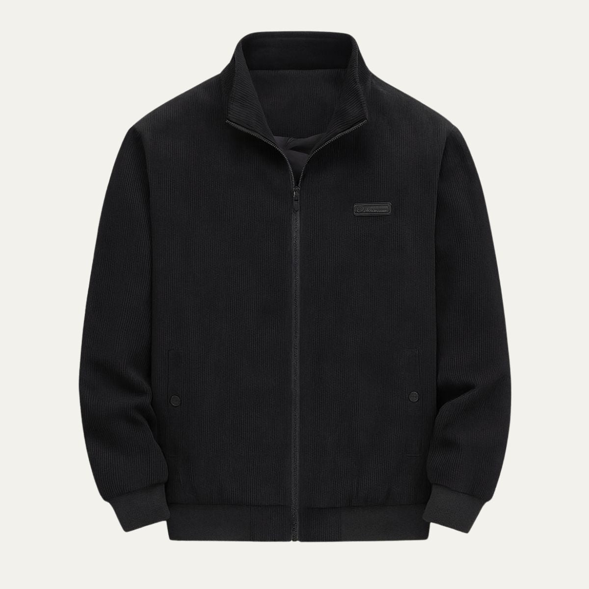 Men's Corduroy Jacket with Zipper and Stand-Up Collar