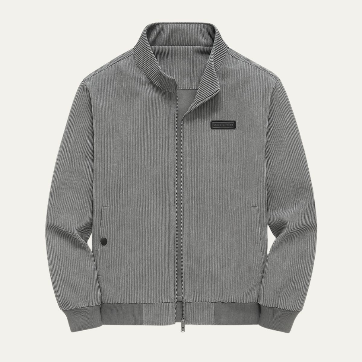 Men's Corduroy Jacket with Zipper and Stand-Up Collar