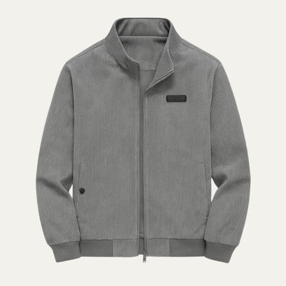 Men's Corduroy Jacket with Zipper and Stand-Up Collar
