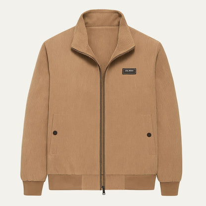 Men's Corduroy Jacket with Zipper and Stand-Up Collar