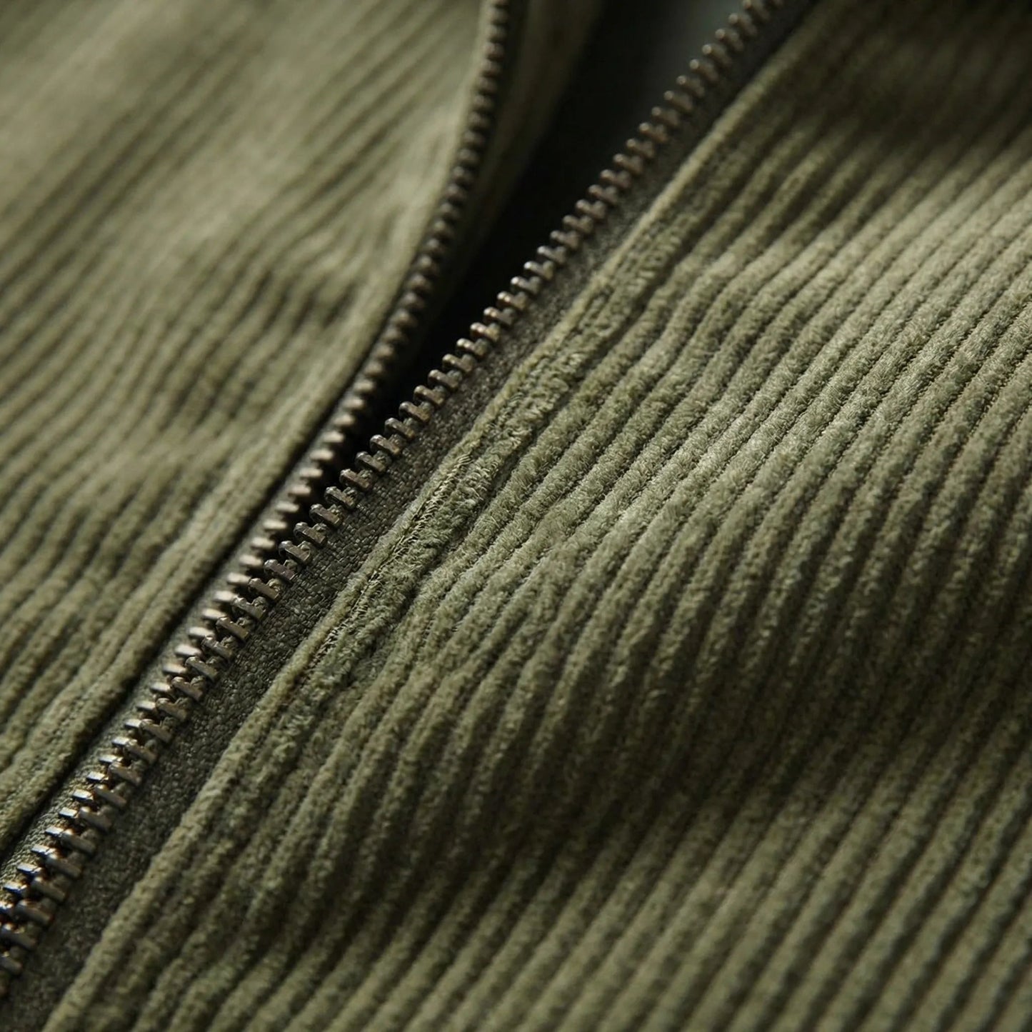 Men's Corduroy Jacket with Zipper and Stand-Up Collar