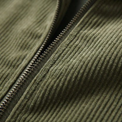 Men's Corduroy Jacket with Zipper and Stand-Up Collar