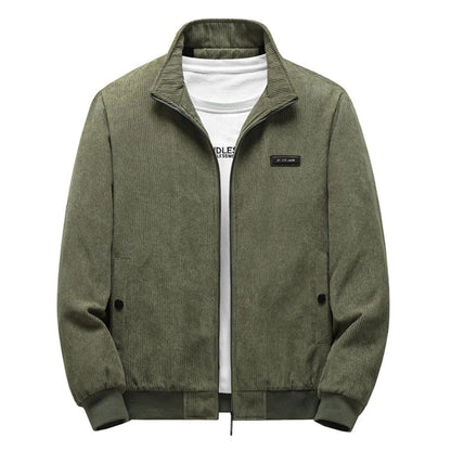 Men's Corduroy Jacket with Zipper and Stand-Up Collar