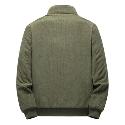 Men's Corduroy Jacket with Zipper and Stand-Up Collar