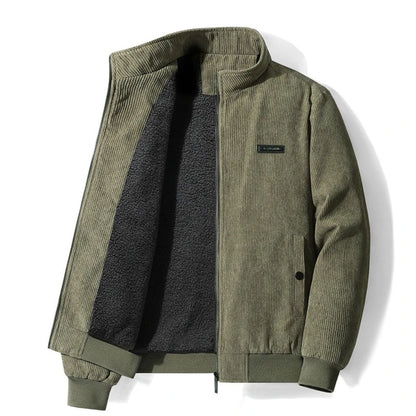 Men's Corduroy Jacket with Zipper and Stand-Up Collar